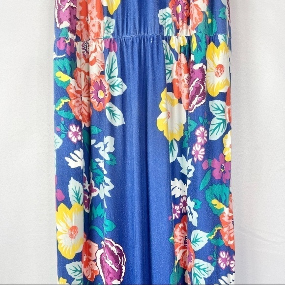 Soma Blue Layered Floral Flounce Off Shoulder Maxi Dress M - Picture 6 of 7